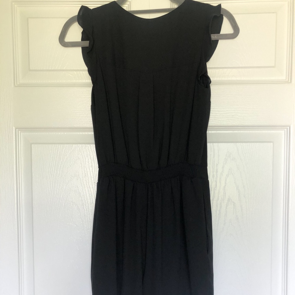 Black Ruffled Romper with Front Zipper - Picture 4 of 5